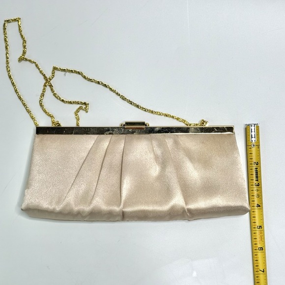 Jessica McClintock Blaire Clutch Bag Purse Women's Champagne Satin Frame Evening - Picture 8 of 13